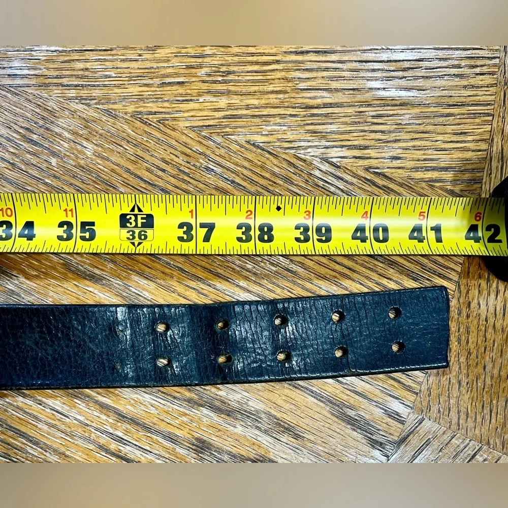 VINTAGE‎ Calvin Klein black genuine leather belt silver signature double buckle